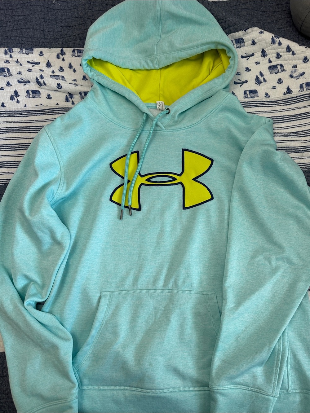 Under Armour Light Aqua Hoodie with Neon Yellow Logo
